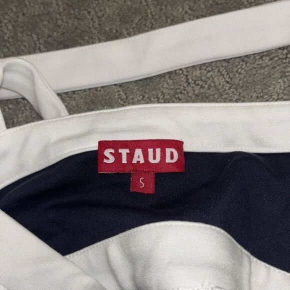 STAUD Navy/White Augustine Womens Knit Square Neck Maxi Dress Sz S NWOT - Picture 6 of 11